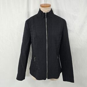 Aeros Full Zip Up Jacket Women's S Black Wavy Puckered Quilted Pockets Mock Neck